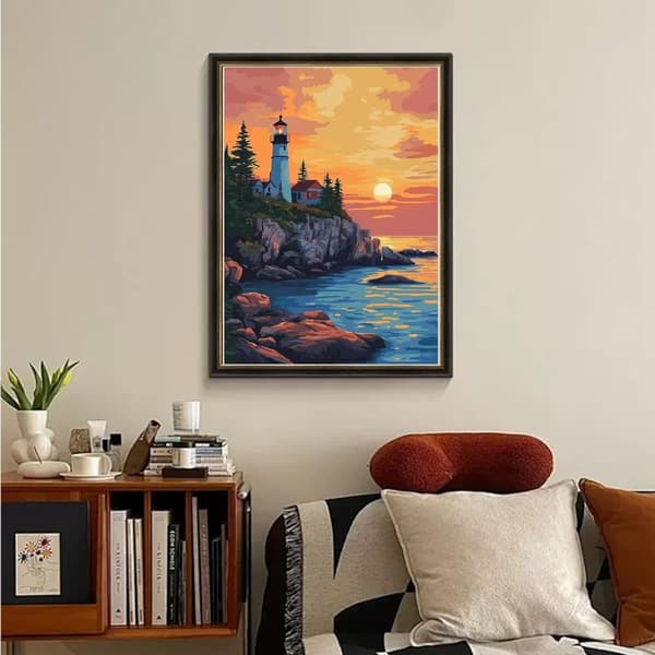 Bomclap Fyrtårn Solnedgang Diamant Kunst - 5D Kystmotiv Fuld Drill 30x40 cm Marine Vægdekoration