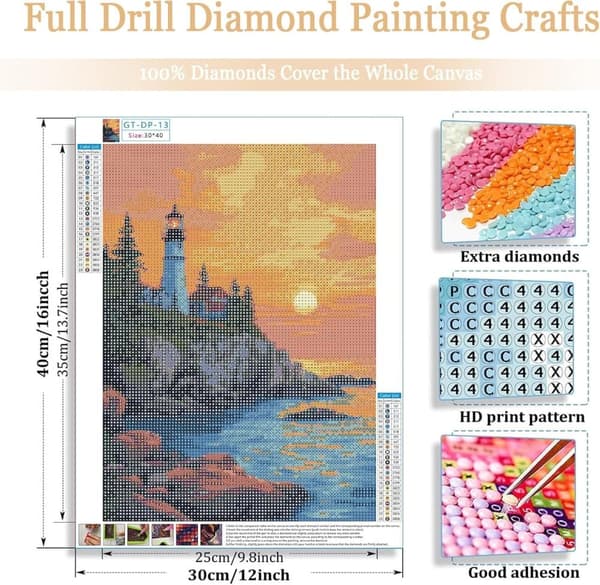 Bomclap Fyrtårn Solnedgang Diamant Kunst - 5D Kystmotiv Fuld Drill 30x40 cm Marine Vægdekoration
