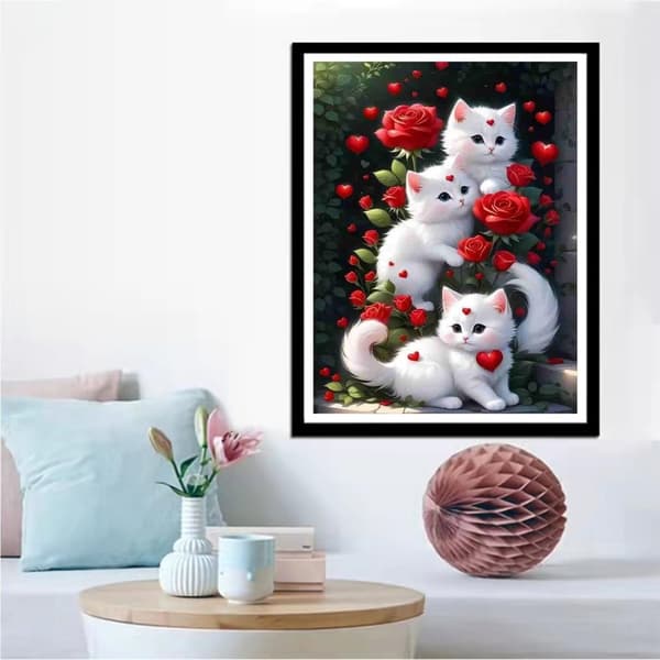 Bomclap Cats 5D DIY Diamond Art Kit Voksne – Roser med fuldt værktøj! Blomstermaleri med runde diamanter, Hjem vægdekoration