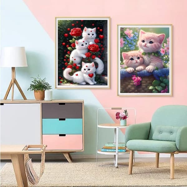 Bomclap Cats 5D DIY Diamond Art Kit Voksne – Roser med fuldt værktøj! Blomstermaleri med runde diamanter, Hjem vægdekoration