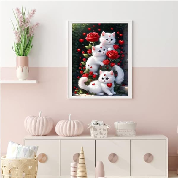 Bomclap Cats 5D DIY Diamond Art Kit Voksne – Roser med fuldt værktøj! Blomstermaleri med runde diamanter, Hjem vægdekoration