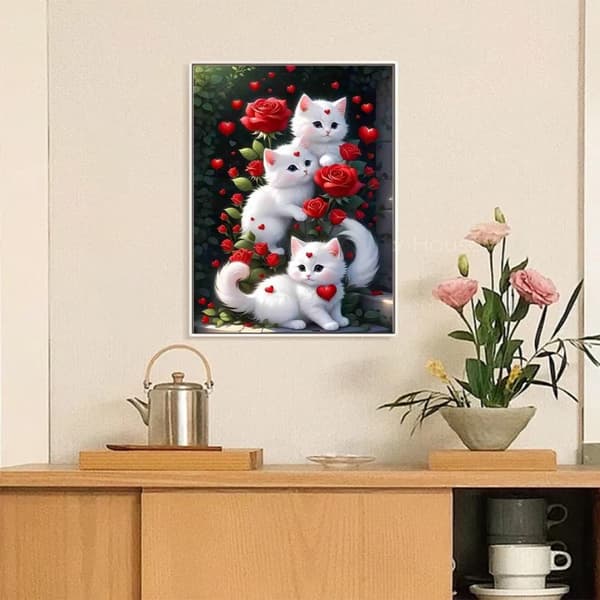 Bomclap Cats 5D DIY Diamond Art Kit Voksne – Roser med fuldt værktøj! Blomstermaleri med runde diamanter, Hjem vægdekoration