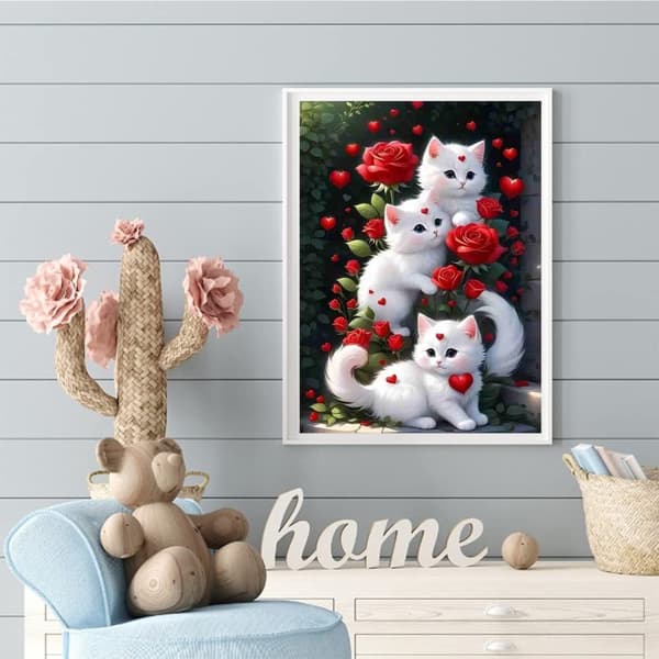 Bomclap Cats 5D DIY Diamond Art Kit Voksne – Roser med fuldt værktøj! Blomstermaleri med runde diamanter, Hjem vægdekoration