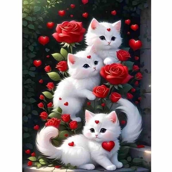 Bomclap Cats 5D DIY Diamond Art Kit Voksne – Roser med fuldt værktøj! Blomstermaleri med runde diamanter, Hjem vægdekoration