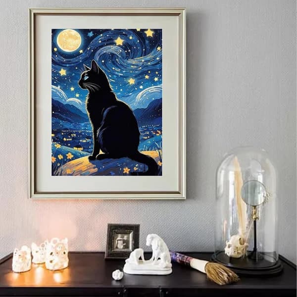 Bomclap Svart Katt Diamantmålning - 5D Full Drill Komplett DIY-kit 30x40 cm Kattälskare Hemslöjd