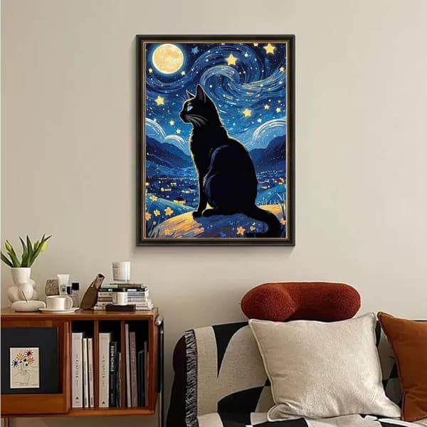 Bomclap Svart Katt Diamantmålning - 5D Full Drill Komplett DIY-kit 30x40 cm Kattälskare Hemslöjd