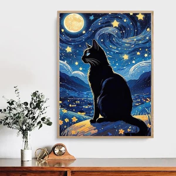 Bomclap Svart Katt Diamantmålning - 5D Full Drill Komplett DIY-kit 30x40 cm Kattälskare Hemslöjd