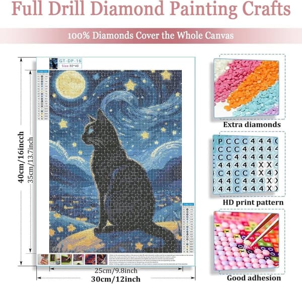 Bomclap Svart Katt Diamantmålning - 5D Full Drill Komplett DIY-kit 30x40 cm Kattälskare Hemslöjd