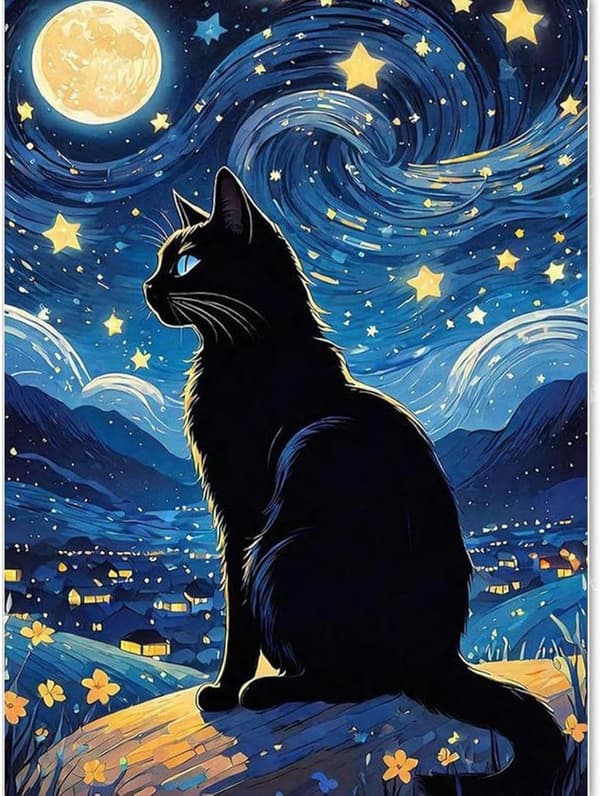 Bomclap Svart Katt Diamantmålning - 5D Full Drill Komplett DIY-kit 30x40 cm Kattälskare Hemslöjd