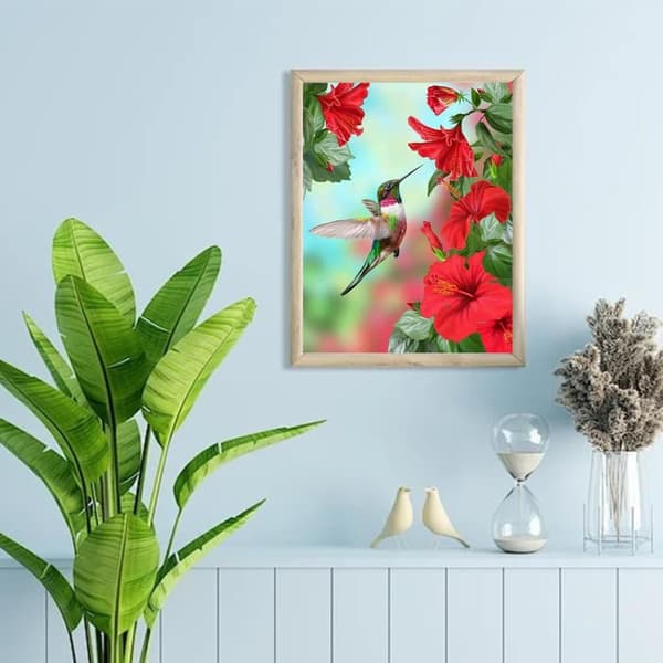 Bomclap DIY 5D Diamond Art Kit – Lintuja ja kukkia! Kolibri Timanttitaide, Aikuiset, Seinäkoristelahja, Rentoutuminen