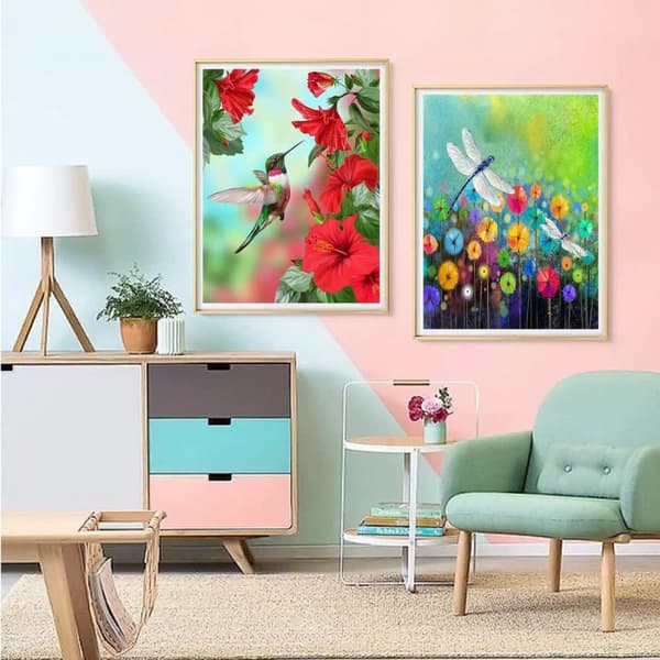 Bomclap DIY 5D Diamond Art Kit – Lintuja ja kukkia! Kolibri Timanttitaide, Aikuiset, Seinäkoristelahja, Rentoutuminen