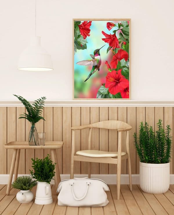 Bomclap DIY 5D Diamond Art Kit – Lintuja ja kukkia! Kolibri Timanttitaide, Aikuiset, Seinäkoristelahja, Rentoutuminen