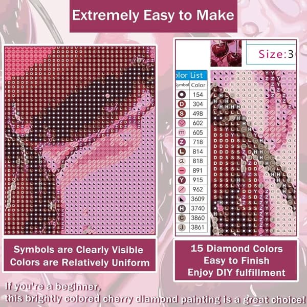 Bomclap Cherry Diamond Art Aloittelija - 5D Full Drill Fruit Design 30x40 cm Kesäaiheiset käsityöt