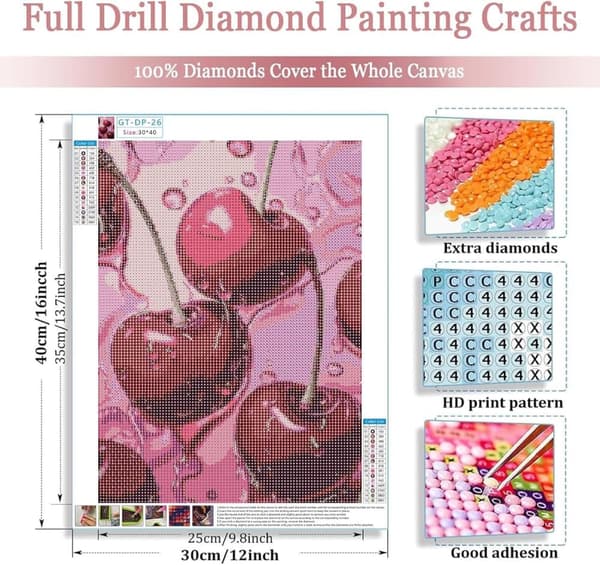 Bomclap Cherry Diamond Art Aloittelija - 5D Full Drill Fruit Design 30x40 cm Kesäaiheiset käsityöt