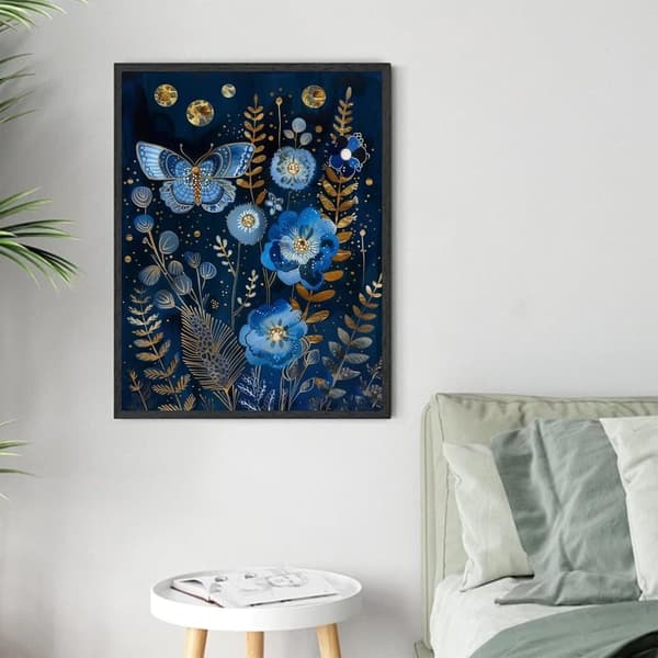 Bomclap Blå Blomst Diamantmaleri - 5D Fuld Drill Botanisk Kunst 30x40 cm Nordisk Vægdekoration