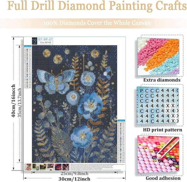 Bomclap Blå Blomst Diamantmaleri - 5D Fuld Drill Botanisk Kunst 30x40 cm Nordisk Vægdekoration