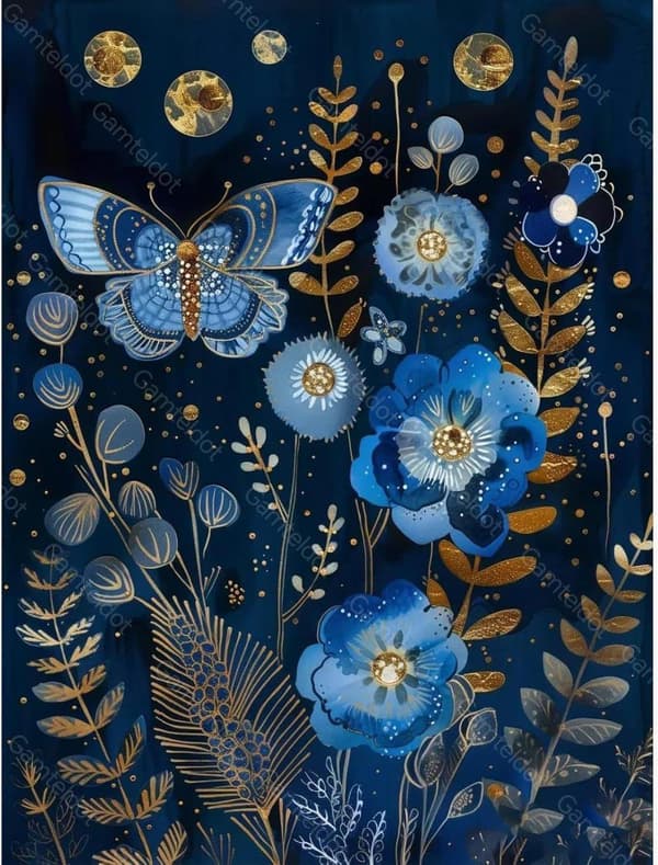 Bomclap Blå Blomst Diamantmaleri - 5D Fuld Drill Botanisk Kunst 30x40 cm Nordisk Vægdekoration
