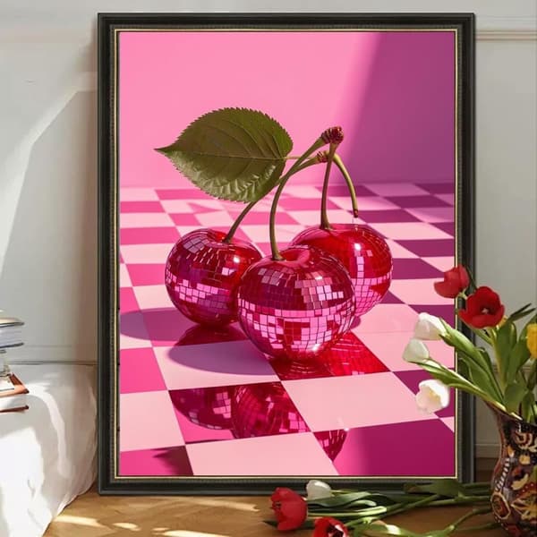 Bomclap kirsebær diamantmaleri - 5D fuld bore frugtmotiv 30x40 cm køkkeninspireret vægkunst