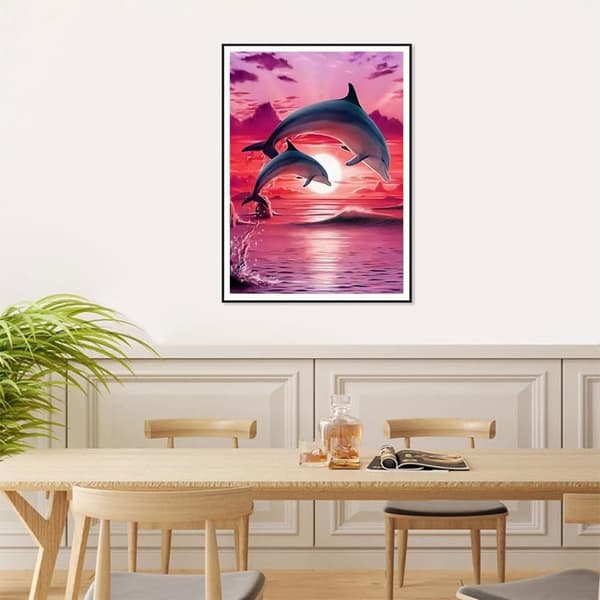 Bomclap Dolphins Diamond Art Kit Voksne – Beach Diamond Painting Kit for begyndere! 5D Fuld Rund Drill Diamant Prikker, Rund Diamant Maleri, Hjem