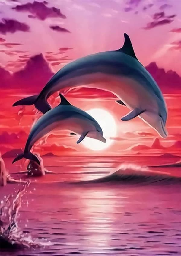 Bomclap Dolphins Diamond Art Kit Voksne – Beach Diamond Painting Kit for begyndere! 5D Fuld Rund Drill Diamant Prikker, Rund Diamant Maleri, Hjem