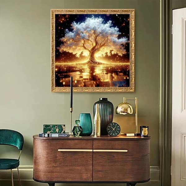 Bomclap Livets Træ Hvidguld Diamant Kunst - 5D Fuld Drill 30x30 cm Symbolsk Kunsthåndværk Elegant Gave