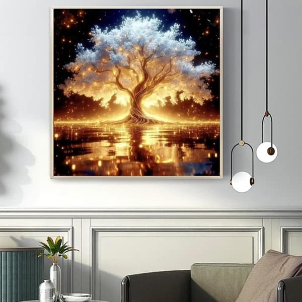 Bomclap Livets Træ Hvidguld Diamant Kunst - 5D Fuld Drill 30x30 cm Symbolsk Kunsthåndværk Elegant Gave