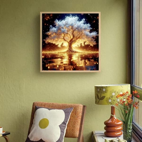 Bomclap Livets Træ Hvidguld Diamant Kunst - 5D Fuld Drill 30x30 cm Symbolsk Kunsthåndværk Elegant Gave