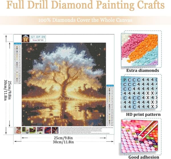 Bomclap Livets Træ Hvidguld Diamant Kunst - 5D Fuld Drill 30x30 cm Symbolsk Kunsthåndværk Elegant Gave