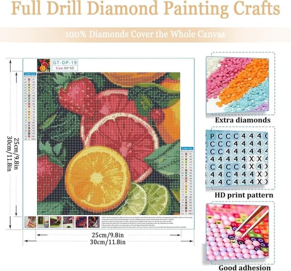 Bomclap Citron Diamant Kunst - 5D Fuld Drill Citrusfrugt 30x30 cm Farverigt Køkken Dekoration Kunsthåndværk