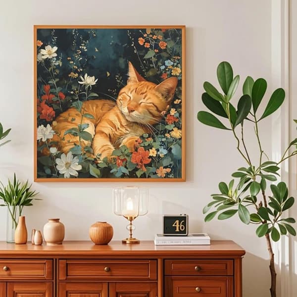 Bomclap Sovende Kat Diamantmaleri - 5D Fuld Drill Afslappende Kunst 30x30 cm Cat Lovers Gave