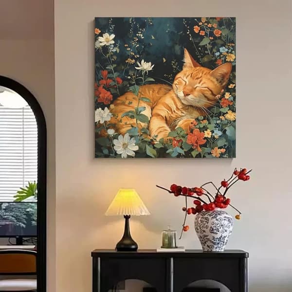 Bomclap Sovende Kat Diamantmaleri - 5D Fuld Drill Afslappende Kunst 30x30 cm Cat Lovers Gave