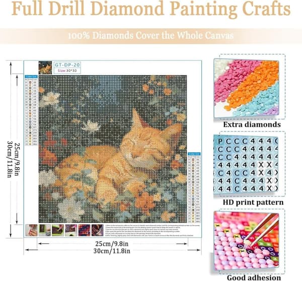 Bomclap Sovende Kat Diamantmaleri - 5D Fuld Drill Afslappende Kunst 30x30 cm Cat Lovers Gave