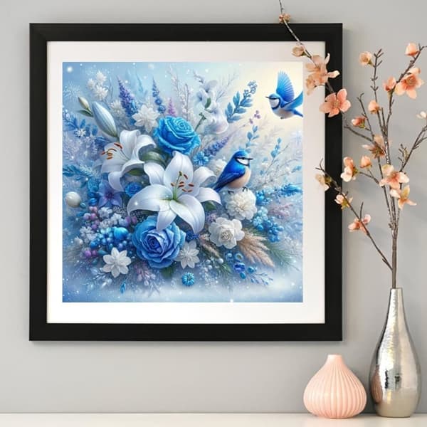 Bomclap 5D Diamond Art -kukkasarjat aikuisille | 30x30 cm DIY täysi pora kodin sisustus | Timanttimaalaus aloittelijoille lintujen kanssa
