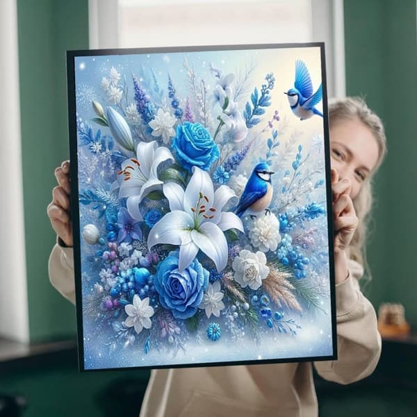 Bomclap 5D Diamantmaleri til Voksne - Fugl & Blomst DIY Kunstværk 30x40 cm | Diamantperler til indretning og begyndere