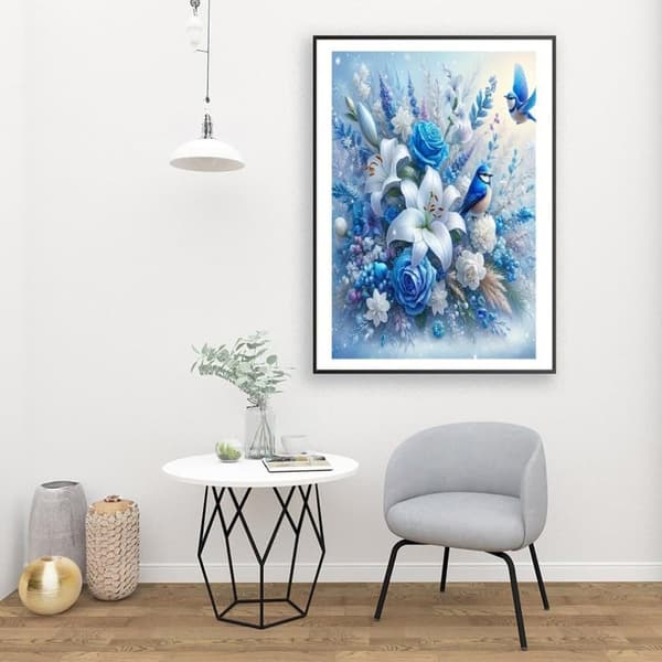 Bomclap 5D Diamantmaleri til Voksne - Fugl & Blomst DIY Kunstværk 30x40 cm | Diamantperler til indretning og begyndere
