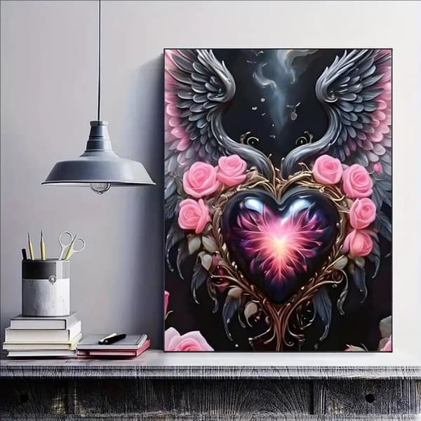 Bomclap Änglavingad Diamantkonst 30x40 cm | Kärleksblomster 5D-målning | Fullrund borr DIY-kit för väggdekor
