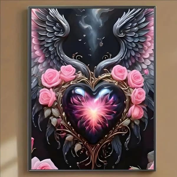Bomclap Änglavingad Diamantkonst 30x40 cm | Kärleksblomster 5D-målning | Fullrund borr DIY-kit för väggdekor
