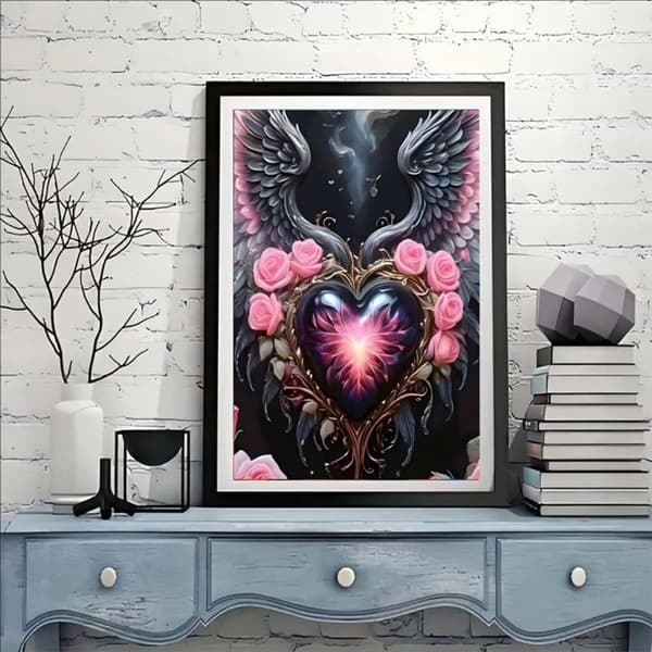 Bomclap Änglavingad Diamantkonst 30x40 cm | Kärleksblomster 5D-målning | Fullrund borr DIY-kit för väggdekor