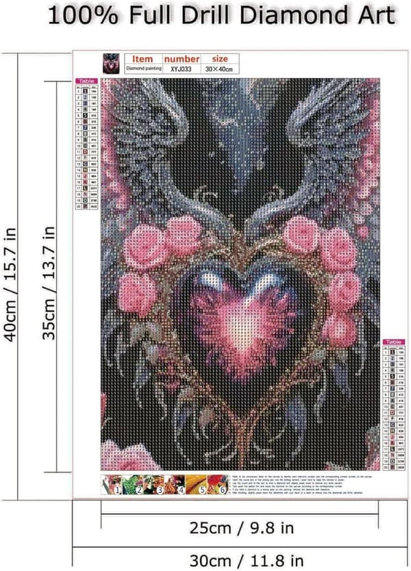 Bomclap Änglavingad Diamantkonst 30x40 cm | Kärleksblomster 5D-målning | Fullrund borr DIY-kit för väggdekor