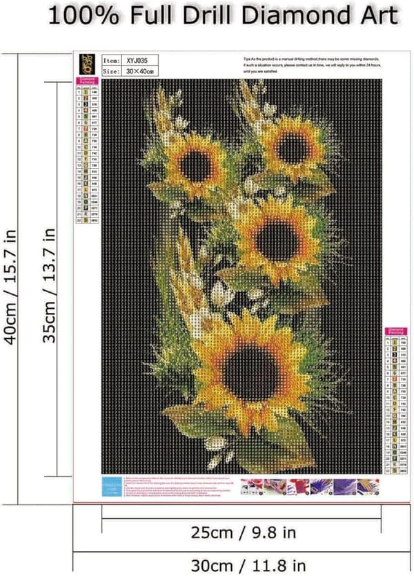 Bomclap Solsikke Diamantmaleri 30x40 cm | 5D Full Round Drill for begyndere | DIY blomsterkunst med perler til hjemmet