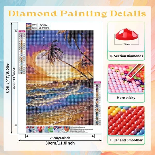 Bomclap Beach Diamantmaleri 30x40 cm | 5D perlekunst til voksne | Fuld boremaskine DIY kunstværk til væg