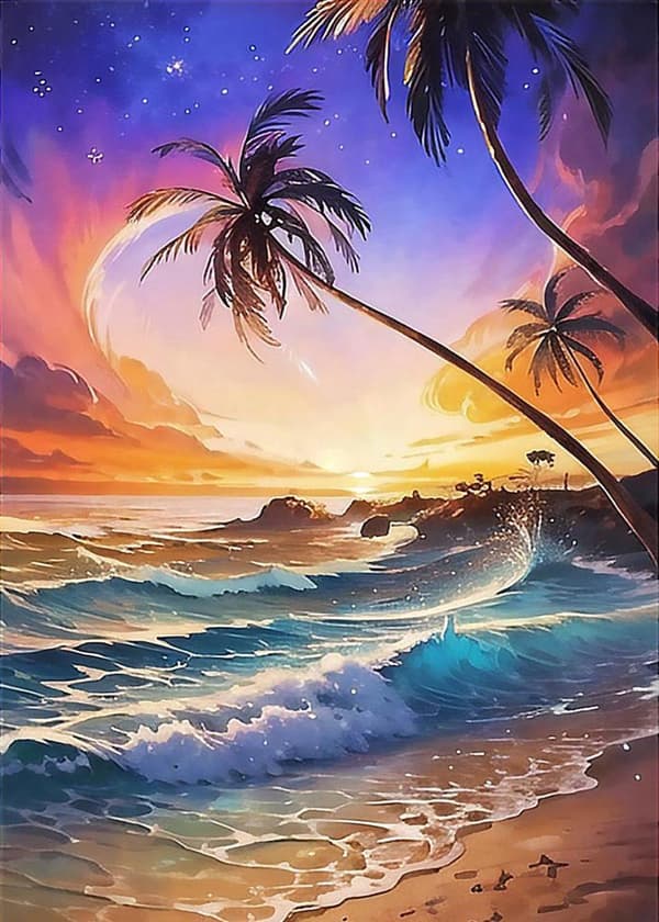 Bomclap Beach Timanttimaalaus 30x40 cm | 5D-helmitaidetta aikuisille | Täysi pora DIY-taideteos seinälle