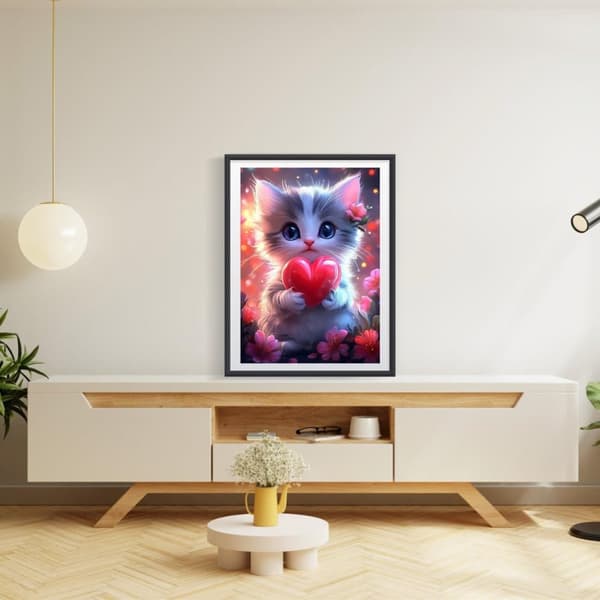 Bomclap Adult Diamond Art Kit – Sød kat DIY! 5D fuld bore diamantprikker, ædelstenskunst, hjemmevægdekoration for begyndere