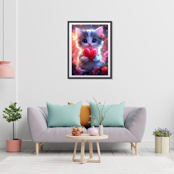Bomclap Adult Diamond Art Kit – Sød kat DIY! 5D fuld bore diamantprikker, ædelstenskunst, hjemmevægdekoration for begyndere