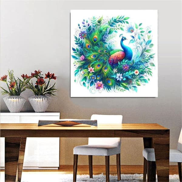 Bomclap Påfugl Diamant Maleri Kit - 5D Fuld Drill DIY Smykker Kunst Til Vægdekoration 30x30 cm