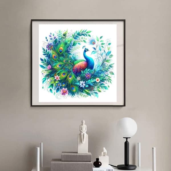 Bomclap Påfugl Diamant Maleri Kit - 5D Fuld Drill DIY Smykker Kunst Til Vægdekoration 30x30 cm