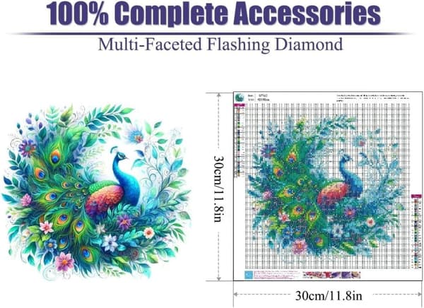 Bomclap Påfugl Diamant Maleri Kit - 5D Fuld Drill DIY Smykker Kunst Til Vægdekoration 30x30 cm