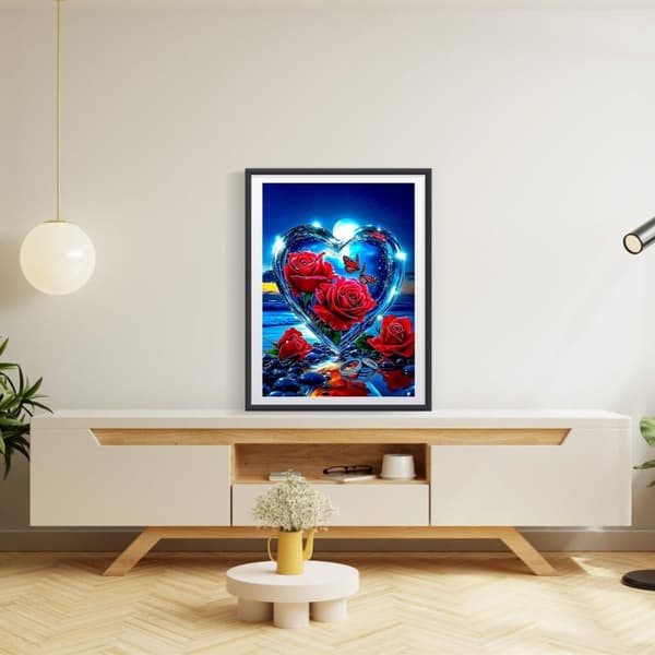 Bomclap Rose Love 5D DIY Diamond Art Kit Voksne – Rose Diamond Art med fuldt værktøj! Runde diamanter, Hjem vægdekoration