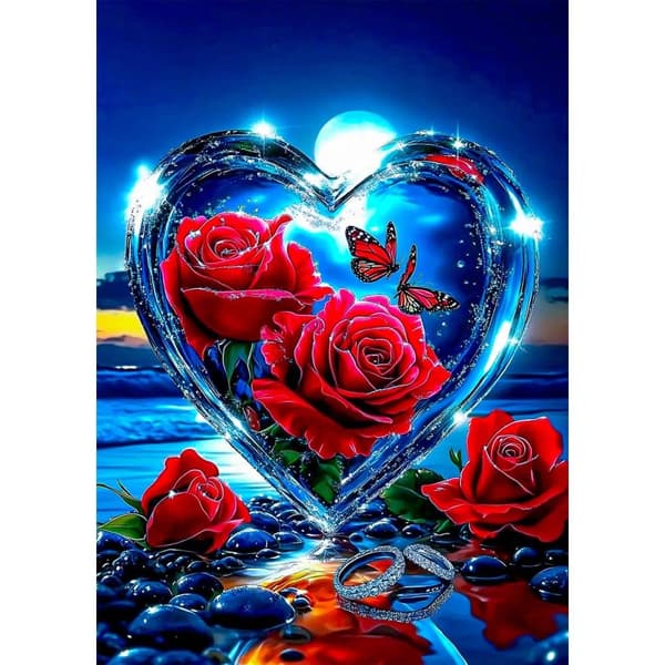 Bomclap Rose Love 5D DIY Diamond Art Kit Voksne – Rose Diamond Art med fuldt værktøj! Runde diamanter, Hjem vægdekoration