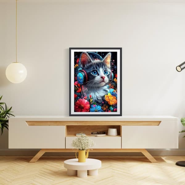 Bomclap Kissa Musiikkiin Diamanttiaset Aikuille – Kukat 5D Täydellinen Drill Diamond Dots! DIY Diamantti-maalaus Aset Aloittelijoille, Gem Art Kotisei